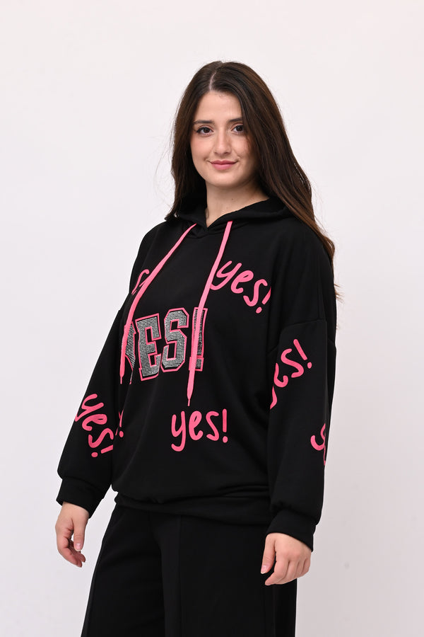 Felpa strass YES - Nero