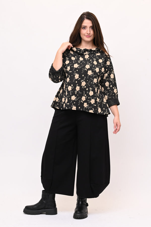 Maglia fiori rilievo - Nero