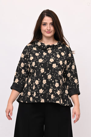 Maglia fiori rilievo - Nero