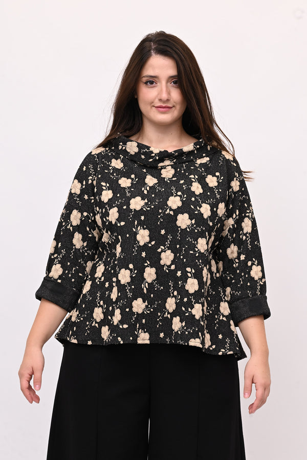 Maglia fiori rilievo - Nero