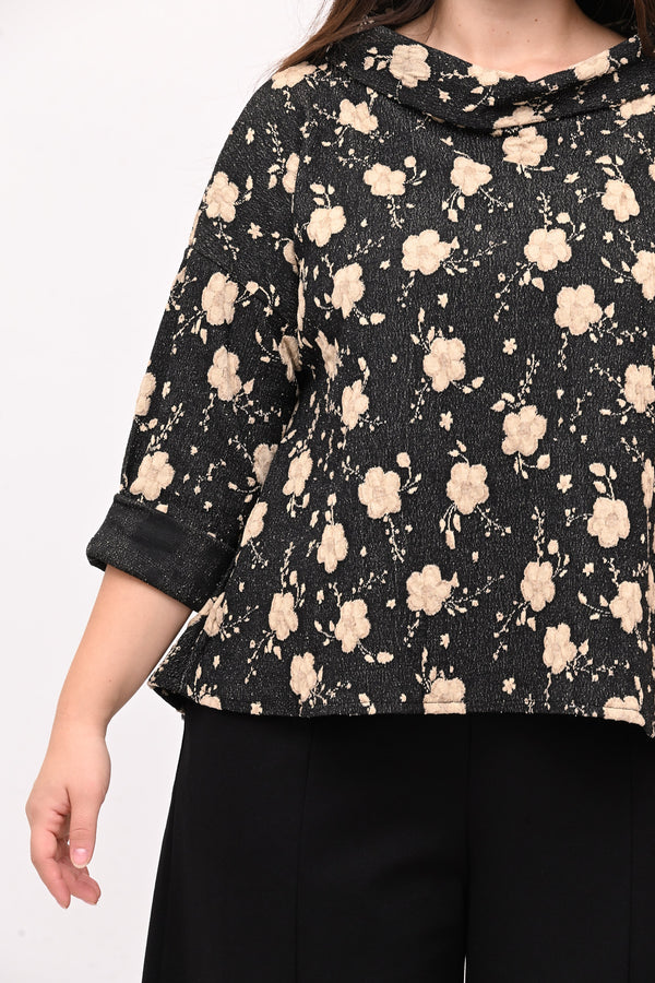 Maglia fiori rilievo - Nero