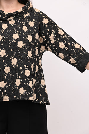 Maglia fiori rilievo - Nero