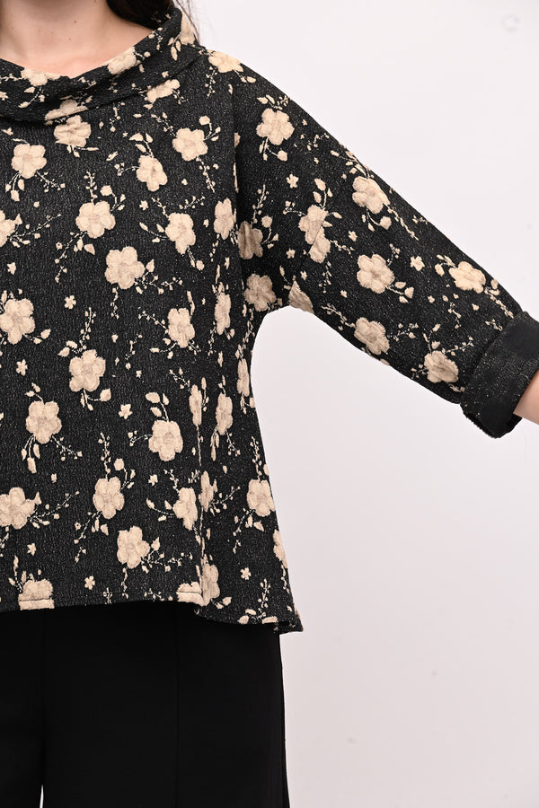 Maglia fiori rilievo - Nero