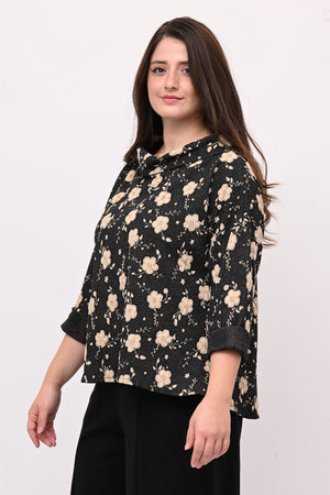 Maglia fiori rilievo - Nero