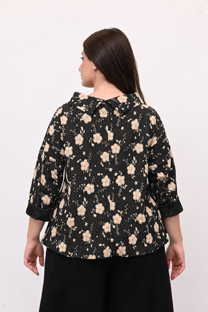 Maglia fiori rilievo - Nero
