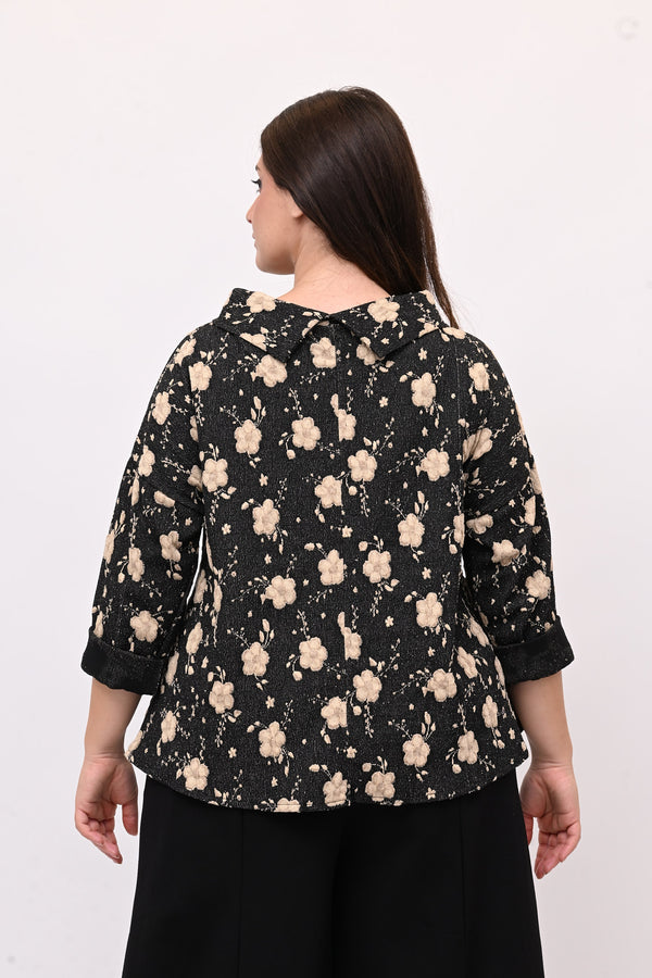 Maglia fiori rilievo - Nero