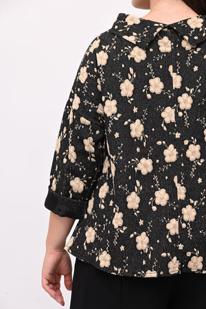 Maglia fiori rilievo - Nero