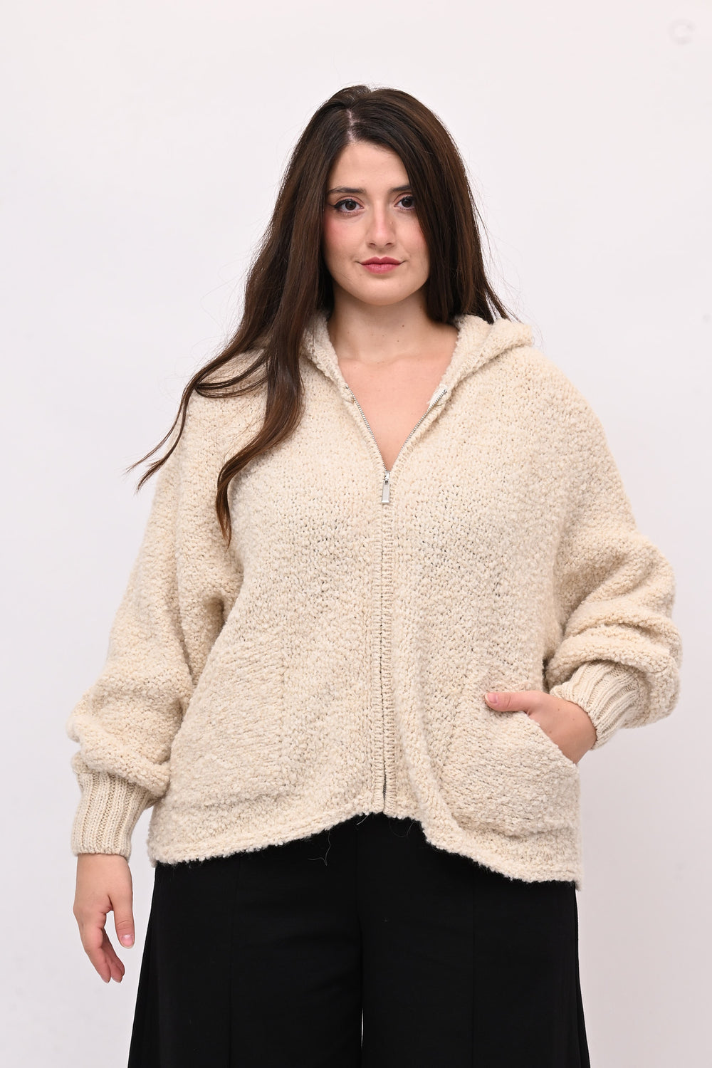 Cardigan Alpaka zip - Vaniglia