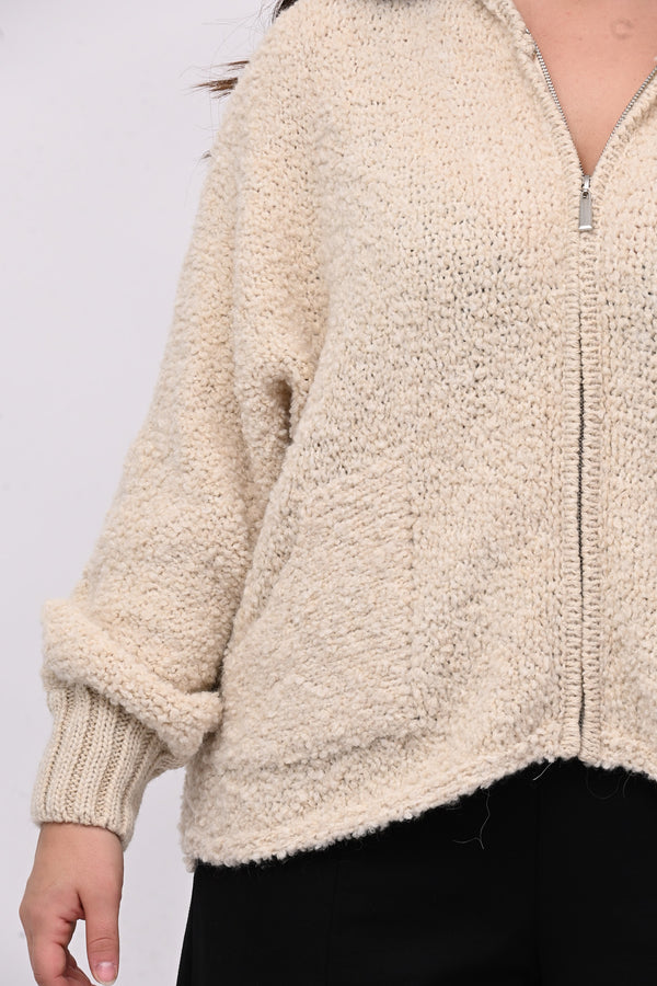 Cardigan Alpaka zip - Vaniglia