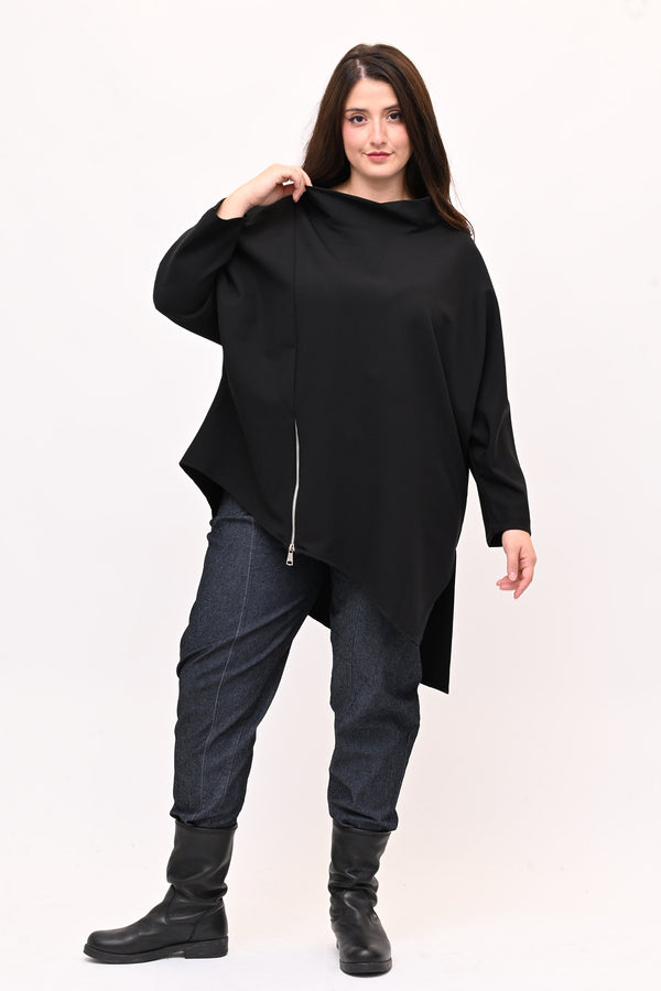 Maglia punte e zip - Nero