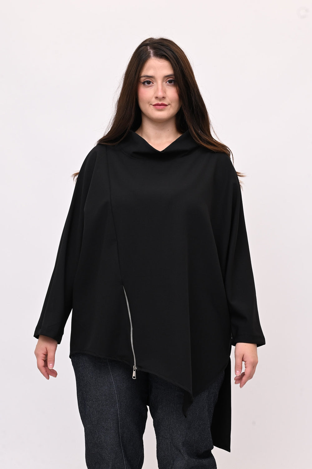 Maglia punte e zip - Nero