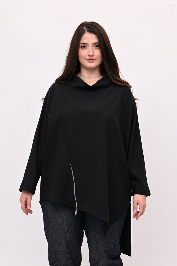 Maglia punte e zip - Nero