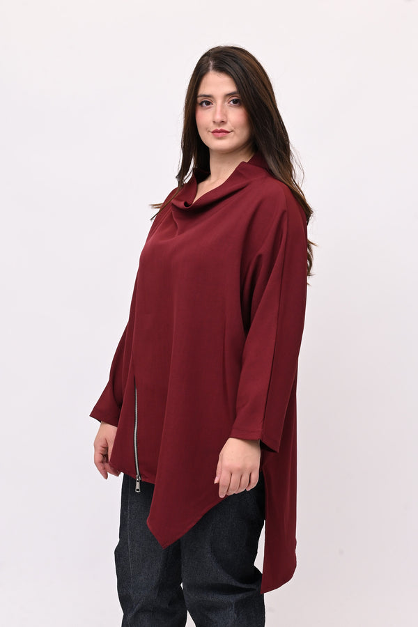 Maglia punte e zip - Vino