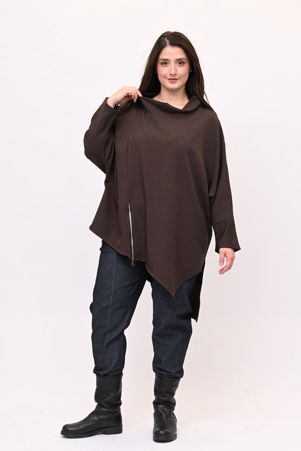 Maglia punte e zip - Moro