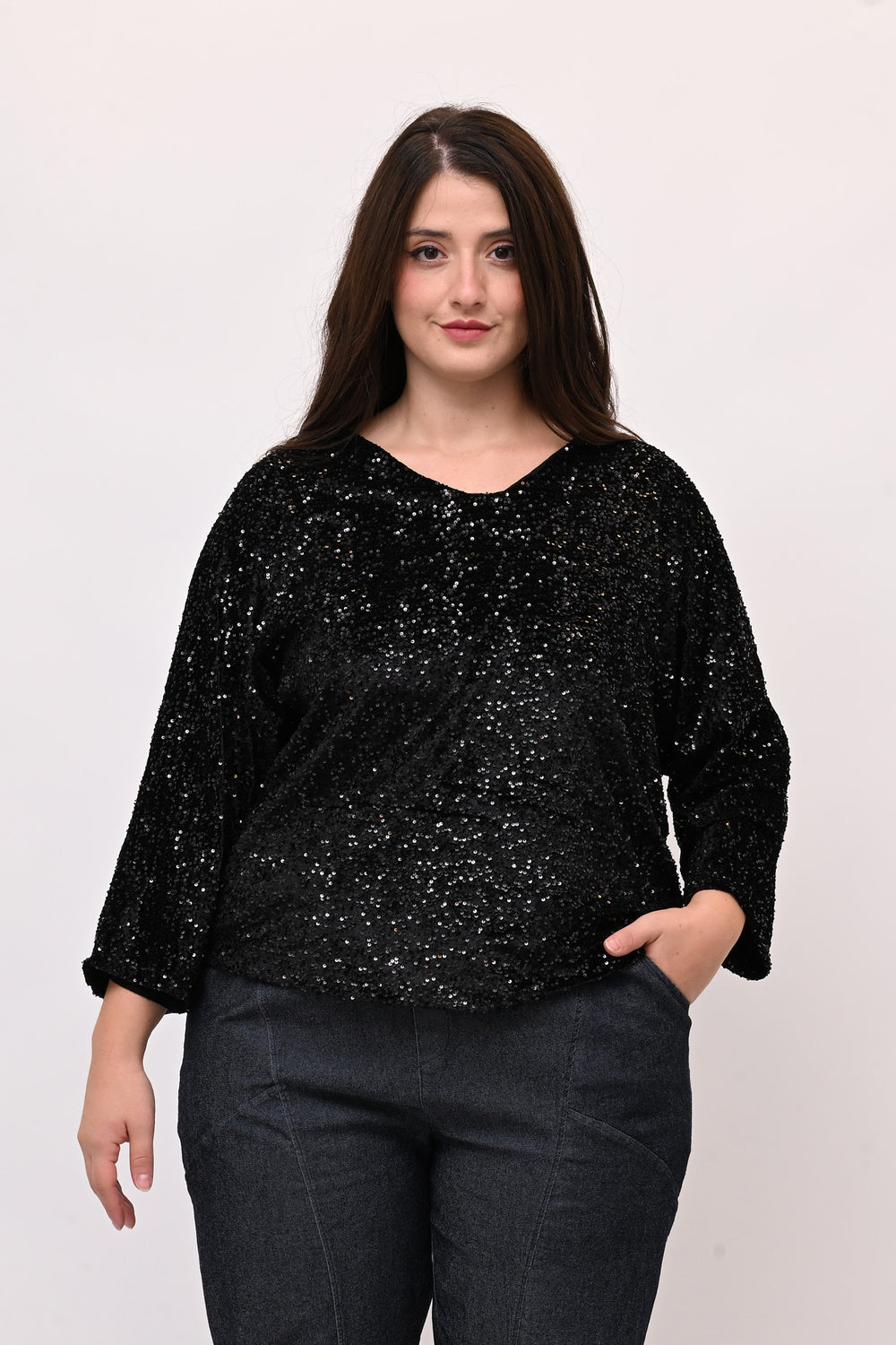 Maglia paillettes fiocco - Nero