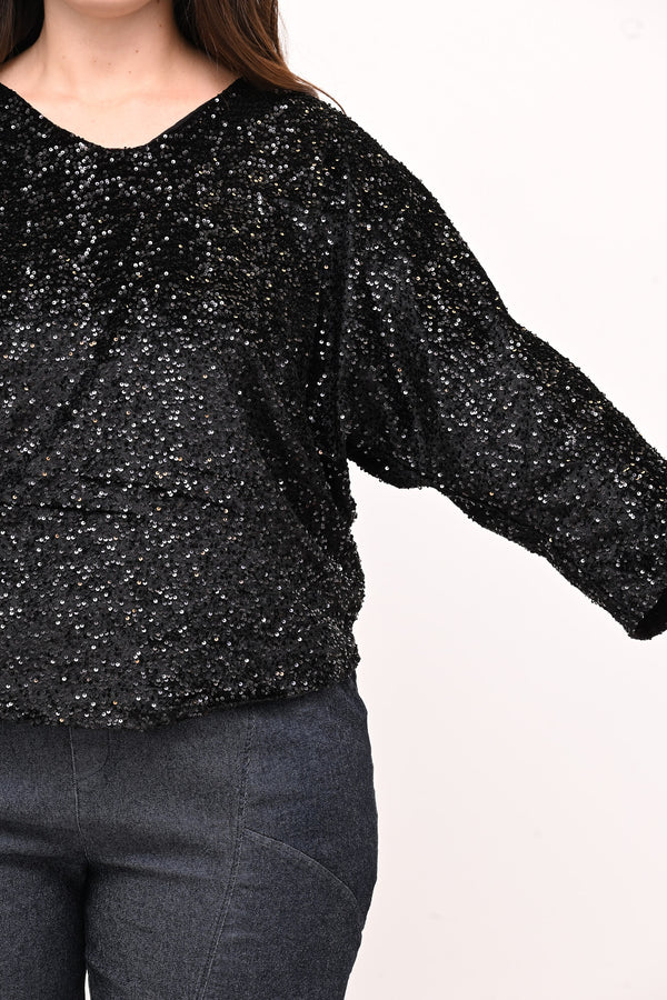Maglia paillettes fiocco - Nero