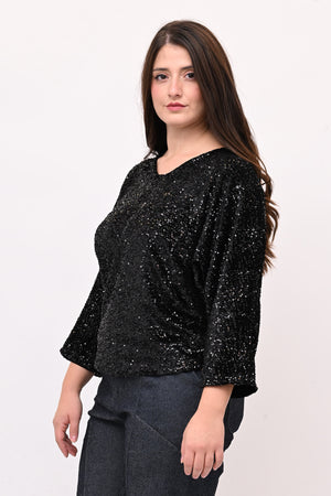 Maglia paillettes fiocco - Nero