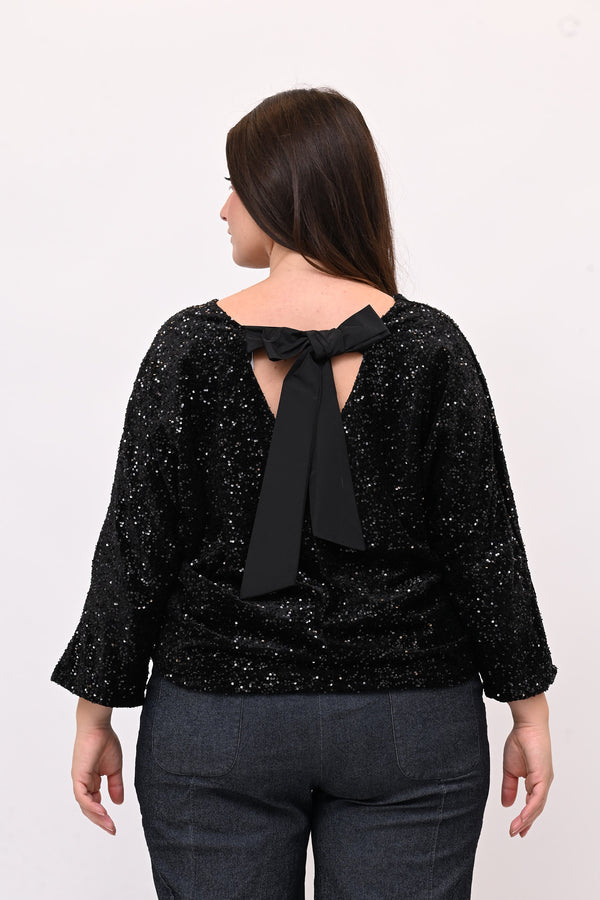 Maglia paillettes fiocco - Nero