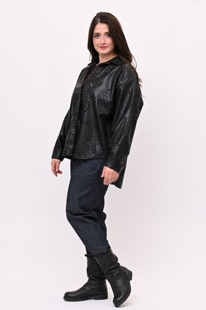 Camicia sangallo ecopelle - Nero