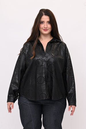 Camicia sangallo ecopelle - Nero