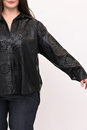 Camicia sangallo ecopelle - Nero