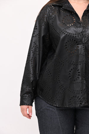 Camicia sangallo ecopelle - Nero