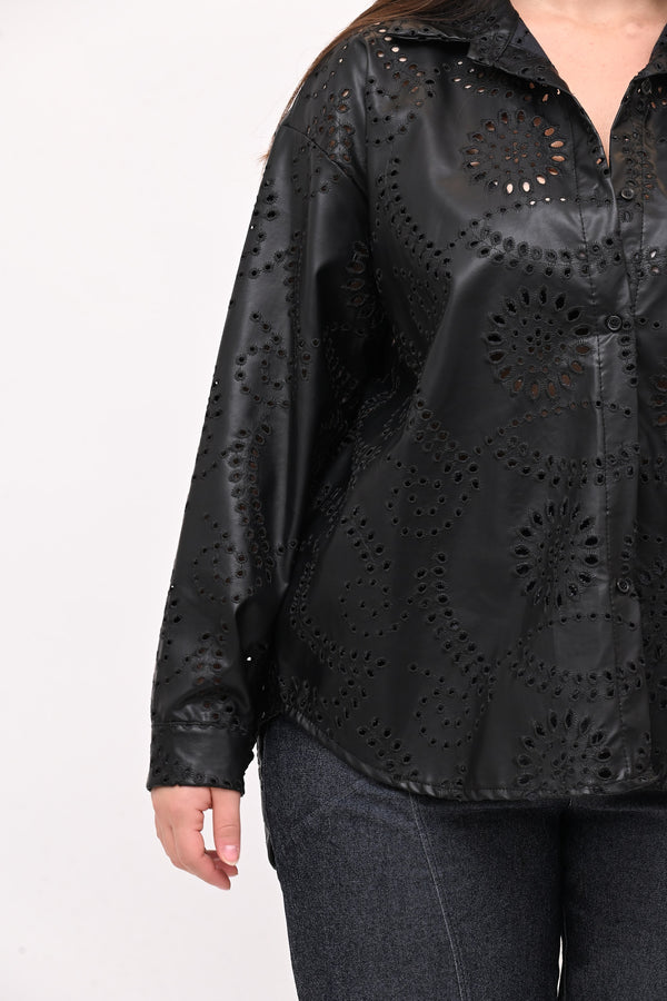 Camicia sangallo ecopelle - Nero