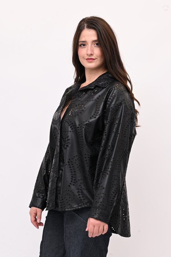 Camicia sangallo ecopelle - Nero