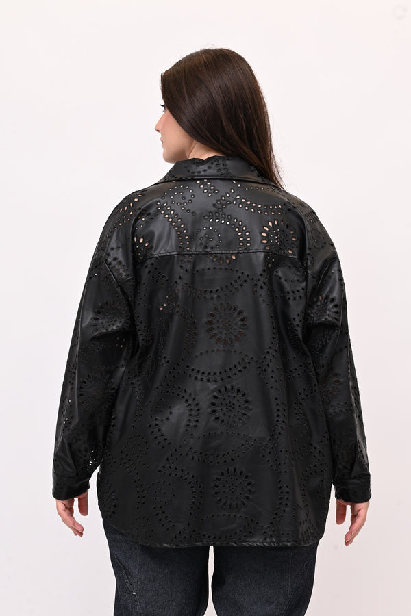 Camicia sangallo ecopelle - Nero