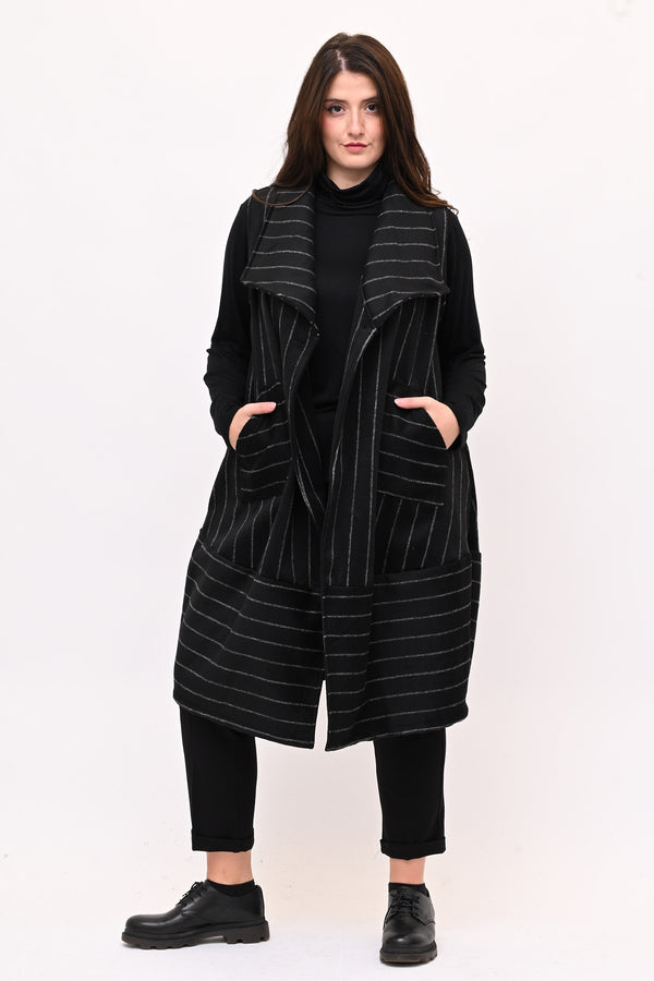 Gilet lana cotta righe - Nero