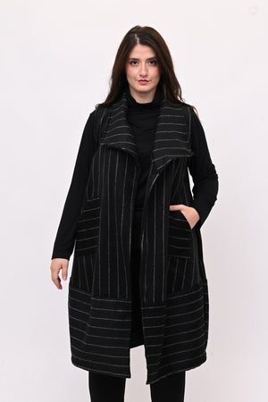 Gilet lana cotta righe - Nero