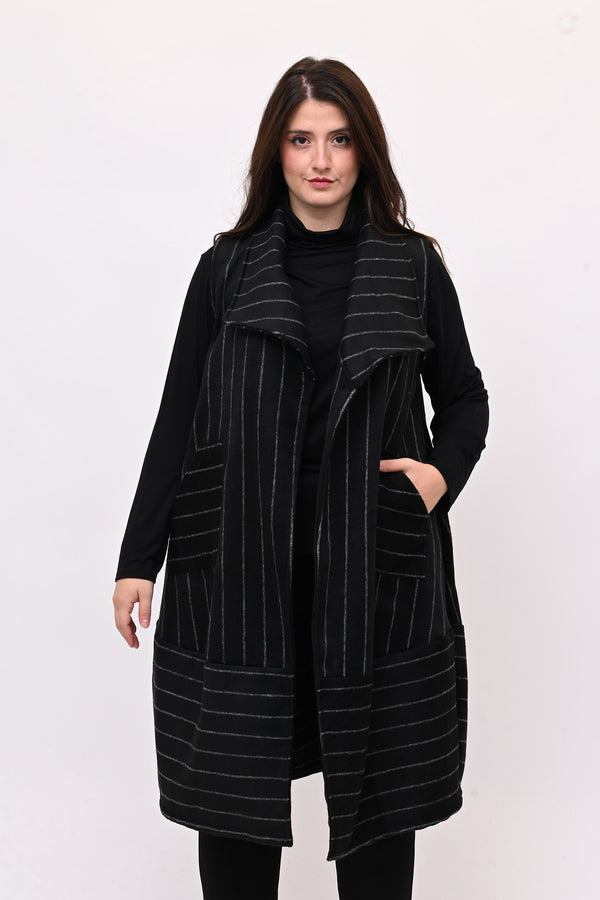 Gilet lana cotta righe - Nero
