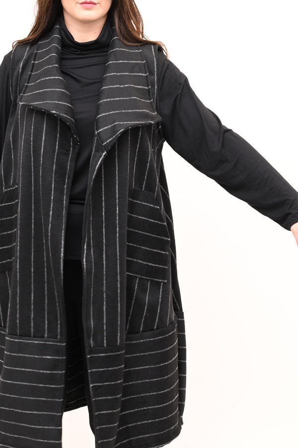 Gilet lana cotta righe - Nero