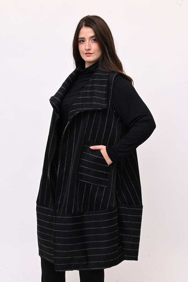 Gilet lana cotta righe - Nero