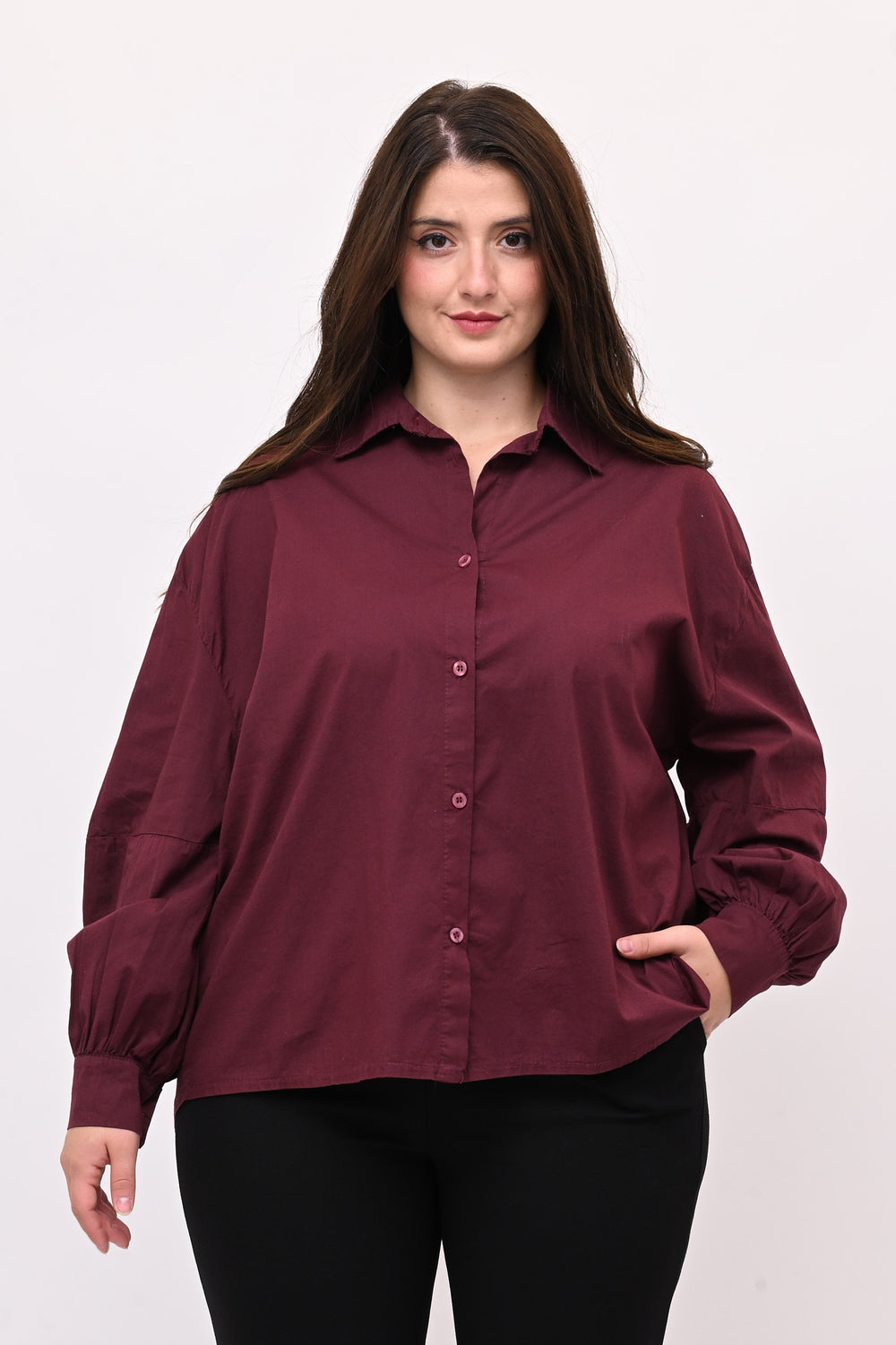 Camicia over manica palloncino - Vino