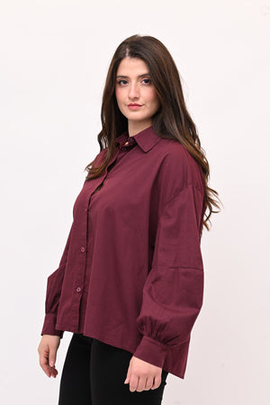 Camicia over manica palloncino - Vino