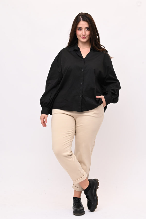 Camicia over manica palloncino - Nero