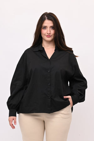 Camicia over manica palloncino - Nero