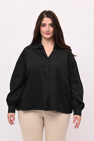 Camicia over manica palloncino - Nero