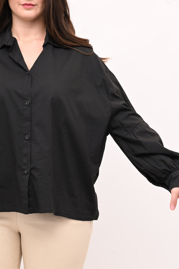 Camicia over manica palloncino - Nero