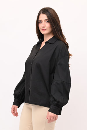 Camicia over manica palloncino - Nero
