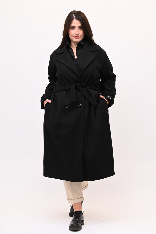 Cappotto doppio petto cinta - Nero