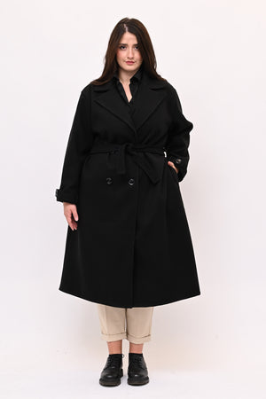 Cappotto doppio petto cinta - Nero