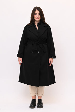 Cappotto doppio petto cinta - Nero