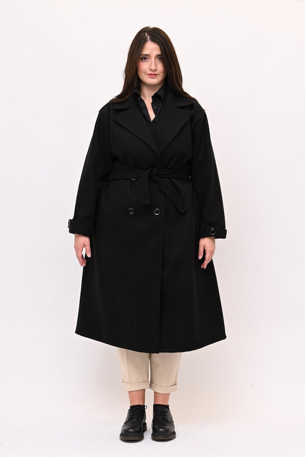 Cappotto doppio petto cinta - Nero