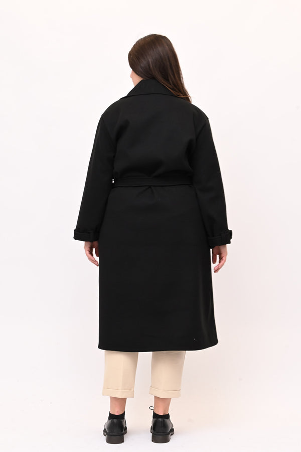 Cappotto doppio petto cinta - Nero