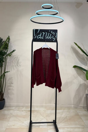 Cardigan traforato tasche - Vino