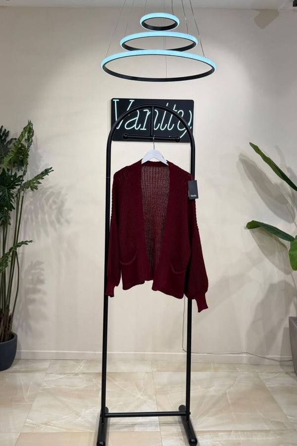 Cardigan traforato tasche - Vino