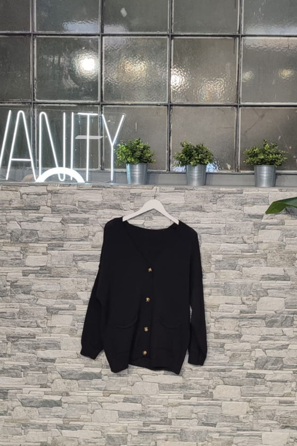Cardigan maglia tasche - Nero