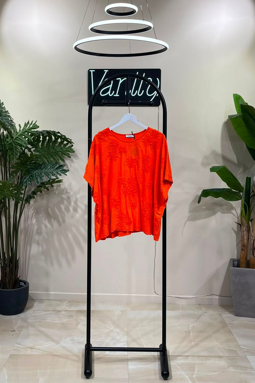 T-shirt fiori rilievo - Arancio